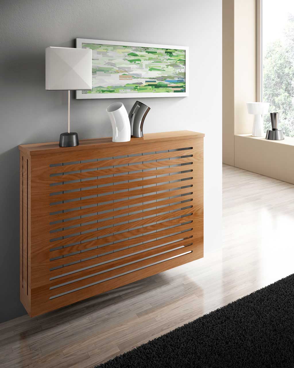 Cubreradiador de madera diseñado calado con rayas horizontales, con ca –  Nila Decoración